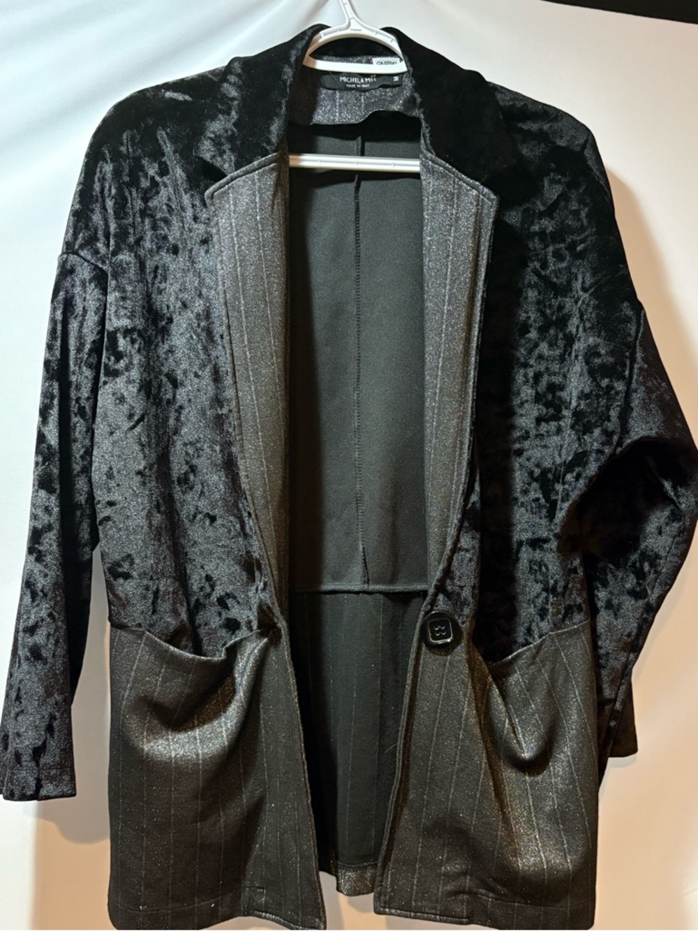 Michela Mii Black Velvet & Pinstripe Open Blazer